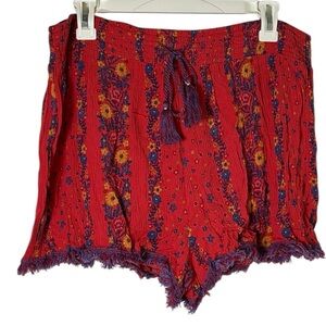 Y2K Mudd Size 1X Boho Fringe Summer Festival Floral Gauze Shorts